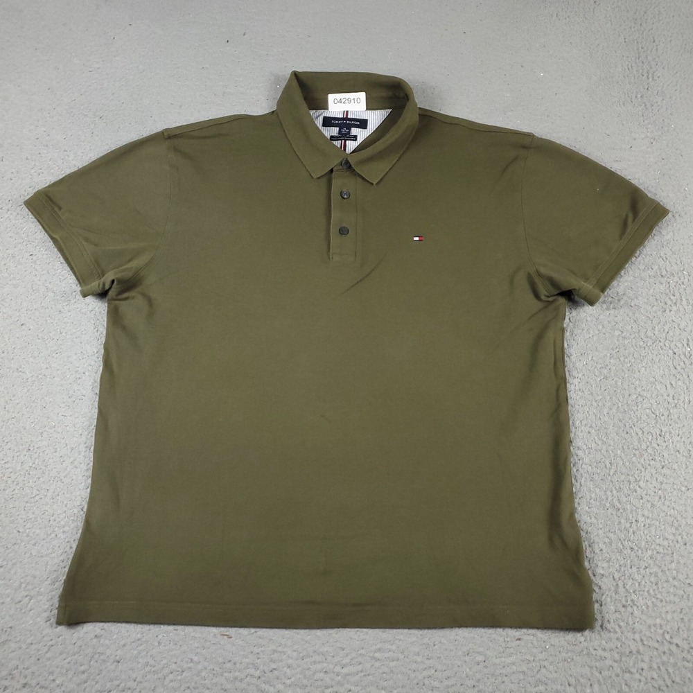 Tommy Hilfiger Polo Shirt Mens XL Slim Fit Stretch Olive Green Short Sleeve